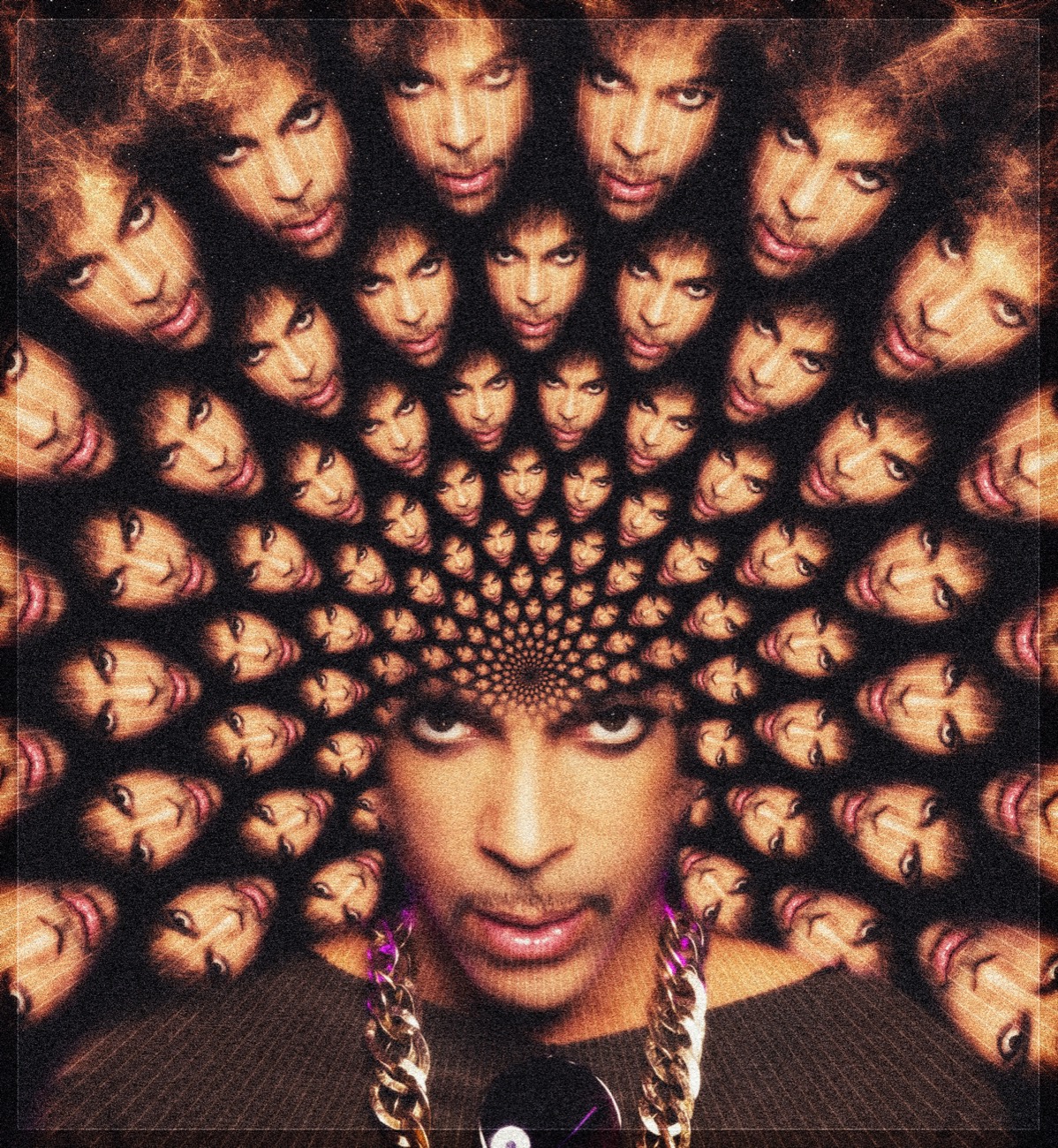 Fractal Rain: Prince's face repeated in a spiral